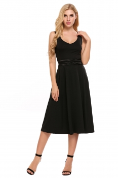 

Women Fashion V-Neck Sleeveless High Waist Patchwork A-Line Dress, Multicolor
