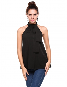 

Black Sleeveless Ruffle Halter Strap Sleeveless Solid Tops, Multicolor