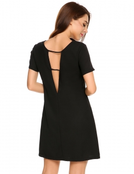 

Black Short Sleeve Solid Back Cut Out Shift Dress, Multicolor
