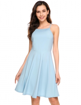 

Light blue Solid Spaghetti Straps Skater Cami Dress, Multicolor