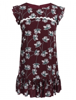 

Red Butterfly Sleeve Floral Print Ruffles Casual Beach Dress Plus Size, Multicolor