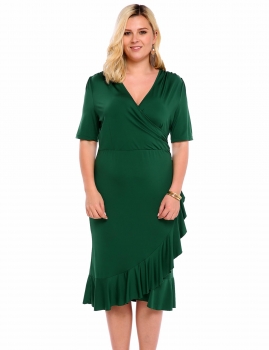 

Army green Half Sleeve Ruffles Slit Bodycon Plus Size Dress, Multicolor