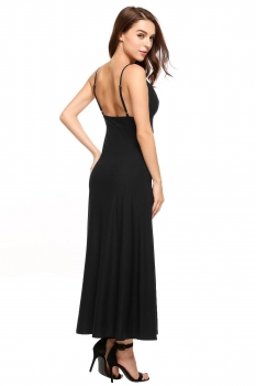 

Black Sexy Spaghetti Strap Sleeveless Solid Backless Long Dress, Multicolor