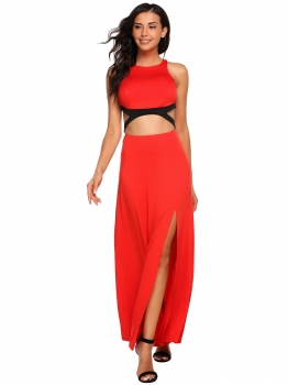 

Red Sleeveless Cutout Racerback Maxi Dress, Multicolor