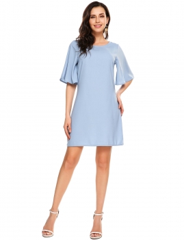 

Light blue Flare Half Sleeve Solid A-Line Dress, Multicolor