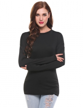 

Black Back Lace Patchwork Spliced Loose Pullover Long Sleeve O Neck T-Shirts, Multicolor