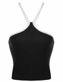 

Black Contrast Color Spaghetti Strap Sleeveless Slim Fit Crop Tops, Multicolor