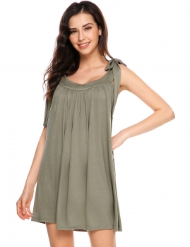 

Army green Sleeveless Solid O Neck Loose Sundress, Multicolor