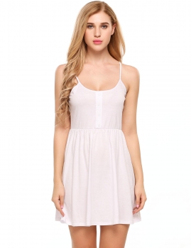 

White Sleeveless Solid Spaghetti Straps Solid Dress, Multicolor