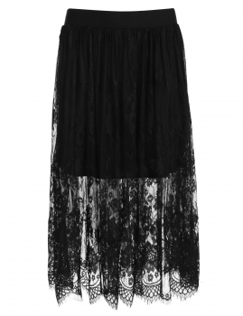 

Black Elastic Waist Sheer Floral Lace Midi Skirt, Multicolor