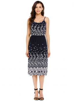 

Blue Sleeveless Print Spaghetti Straps Boho Style Dress, Multicolor