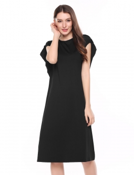 

Black Sleeveless Solid O Neck Pullover Loose Casual Dress, Multicolor