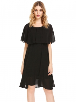 

Black Sleeveless Solid Ruched Chiffon Dress, Multicolor