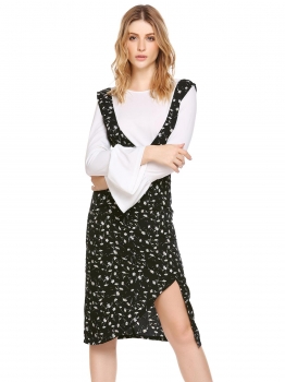 

Black Sleeveless Floral Print Deep V Neck Straight Dress, Multicolor