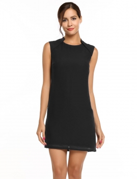 

Black Sleeveless Solid Chiffon Sheath Dress, Multicolor