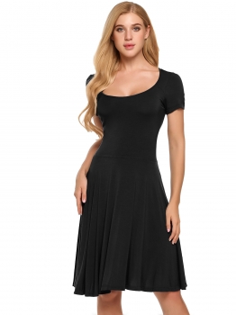 

Black Scoop Neck Short Sleeve Solid Swing Dress, Multicolor