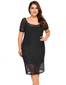 

Black Plus Size Scoop Neck Glitter Dress With Inner Slip Dress, Multicolor
