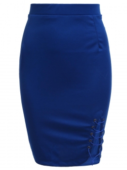 

Blue Plus Size Solid Criss Cross Lace Up Stretch Skirt, Multicolor