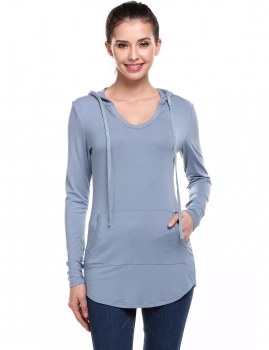 

Blue Adjustable Drawstring Solid Elastic Circular Arc Hem Hoodies, Multicolor