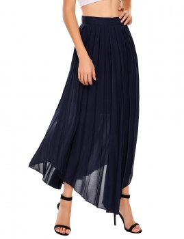 

Blue High Waist Solid Retro Style Elegant Pleated Skirt, Multicolor