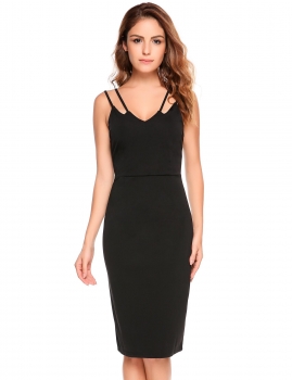 

Black Sleeveless Solid Bodycon Spaghetti Straps Dress, Multicolor