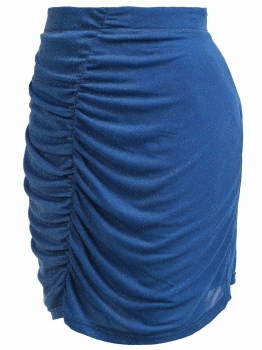 

Blue Plus Size High Waist Shimmer Ruched Mini Pencil Skirt, Multicolor