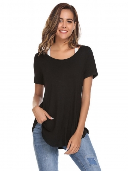

Black Solid Backless O-Neck Short Sleeve Sexy Tops, Multicolor