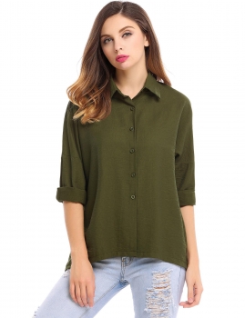 

Green High Low Hem Solid Loose Button Down Shirt, Multicolor