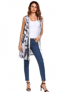 

Gray Surplice Neck Sleeveless Print Loose Vest, Multicolor