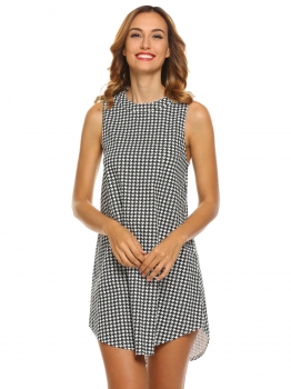 

Black white Halter Sleeveless Backless Plaid Cocktail Loose A-Line Dress, Multicolor
