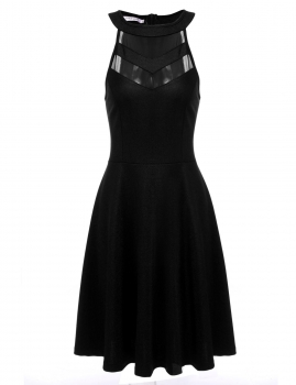

Black O-Neck Sleeveless Patchwork Pencil Dress, Multicolor