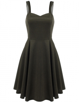 

Army green V-Neck Sleeveless Solid A-Line Pleated Hem Elastic Cami Party Dress, Multicolor