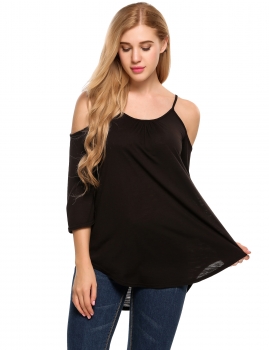 

Black Long Sleeve Spaghetti Strap Solid Loose Casual Tops, Multicolor