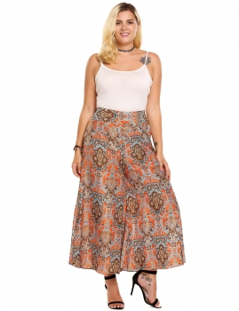 

Orange Plus Size Bohemian Style High Waist Long Culottes Wide Leg Pants, Multicolor