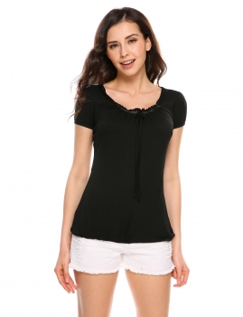 

Black Short Sleeve Solid Elastic Hem Slim Fit Basic T-Shirts, Multicolor