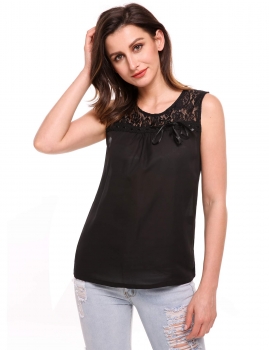 

Black Sleeveless Chiffon Lace Patchwork Slim Tank Tops, Multicolor