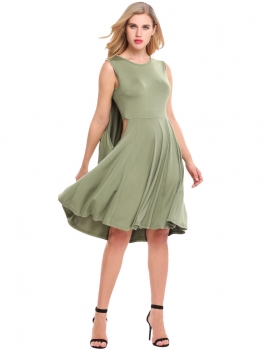 

Army green Sleeveless Cut Out Solid Summer Casual Fit and Flare Dress, Multicolor