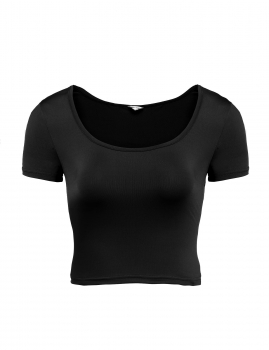 

Black Cute Basic O Neck Solid Slim Fit Crop Tops, Multicolor