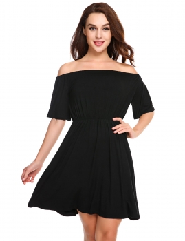 

Black Elastic Off The Shoulder Solid Dress, Multicolor