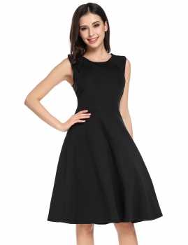 

Black O-Neck Sleeveless Solid Casual Party Swing Skater Dress, Multicolor