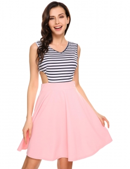 

Pink Cut Out Striped Patchwork Skater Dress, Multicolor