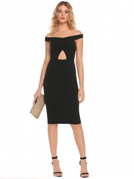 

Black Off the Shoulder Package Hip Backless Pencil Dress, Multicolor