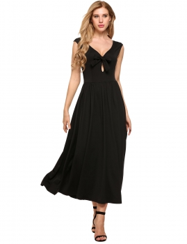 

Black V-Neck Sleeveless Solid Backless A-line Dress, Multicolor