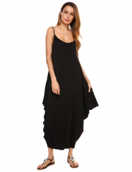 

Black Spaghetti Strap Solid Loose Maxi Dress, Multicolor