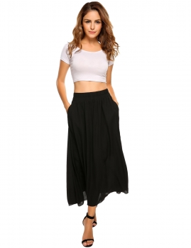 

Black High Waist Solid Chiffon Maxi Pleated Skirt, Multicolor