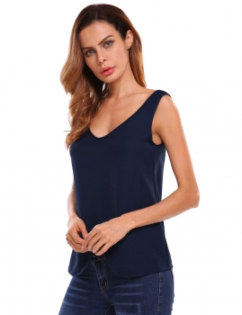 

Dark blue Front Slit Sleeveless V Neck Solid Loose Tank Top, Multicolor