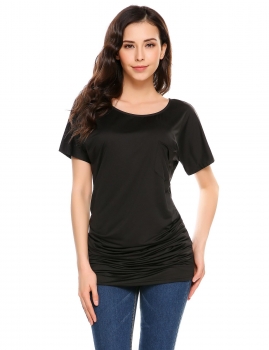 

Black Solid Pocket O-Neck Short Sleeve Pullover T-Shirts, Multicolor