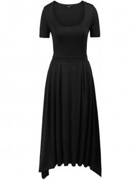 

Black Scoop Neck Short Sleeve Solid Asymmetric Dress, Multicolor