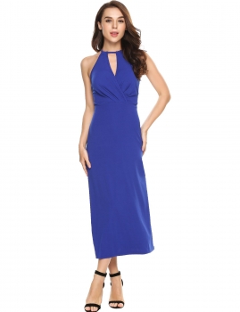 

Blue Choker Neck Keyhole Sleeveless Dress, Multicolor