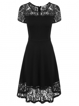 

Black Vintage Style Lace Patchwork A-Line Dress, Multicolor